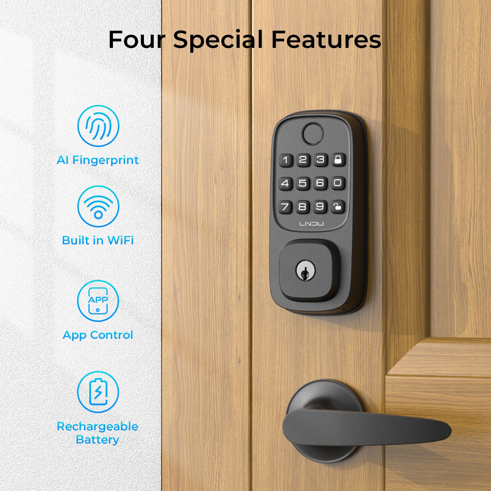 ARPHA SF300 Smart Door Lock APP Wi-Fi Keyless Entry Deadbolt+Handle Fingerprint gallery