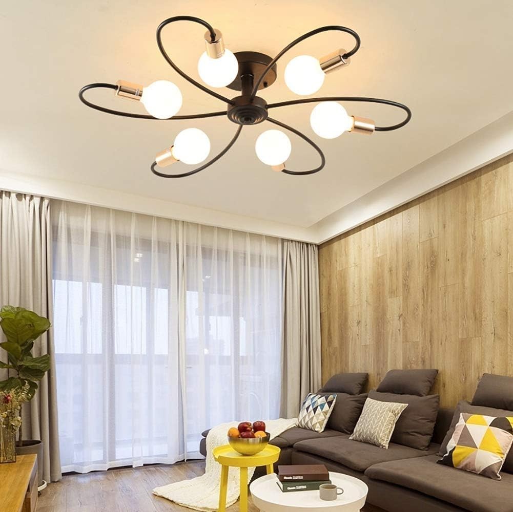 Modern 6-Light Semi Flush Mount Ceiling Light Black Brass Loop Arm Sputnik gallery