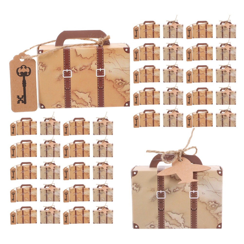 60pcs Mini Suitcase Gift Box with Tags and Burlap Twine - World Map Mini Party gallery