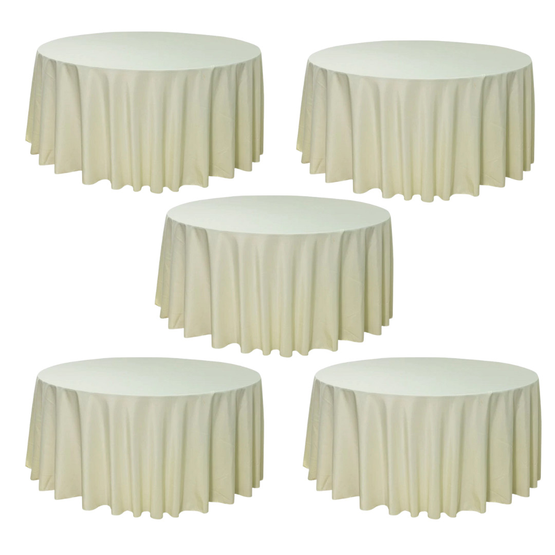 5-Pack Ivory Round Polyester Tablecloth 190gsm 120" by Chivari gallery