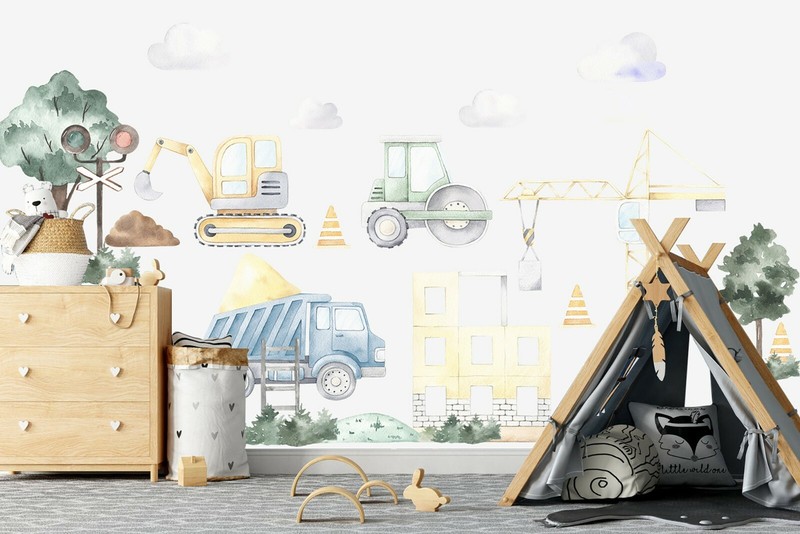 Construction Trucks Tractors Diggers Removable Wall Decal Sticker Boys Room Gift gallery