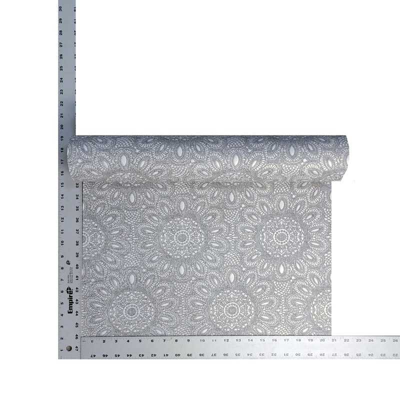 Lace flowers pattern Gray Silver metallic faux fabric textured Wallpaper roll 3D gallery