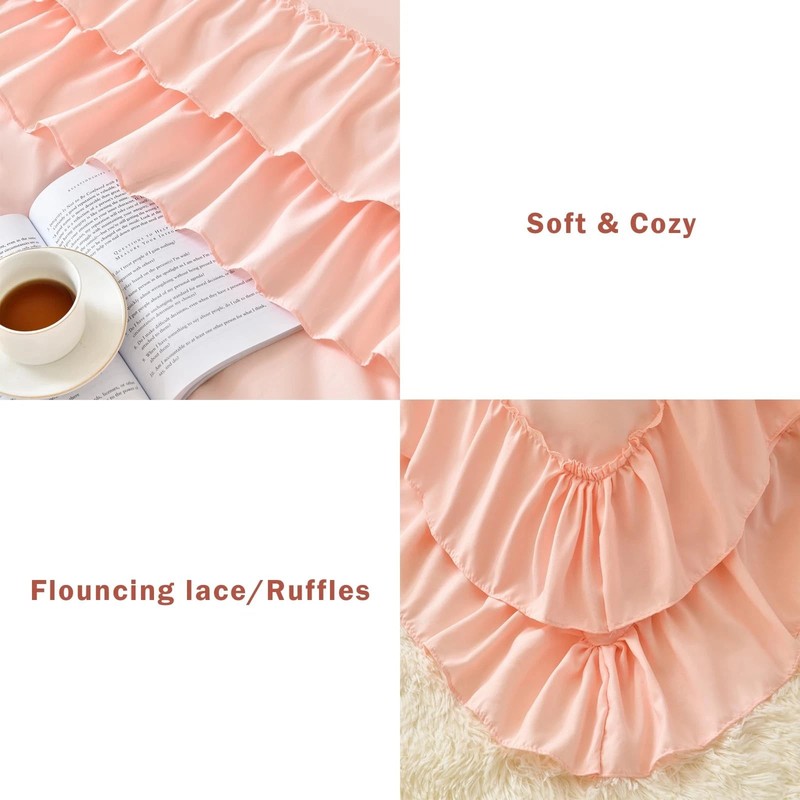 Blush Pink Comforter Set Queen, 3Pcs Comforters Queen Size Ruffle Farmhouse B... gallery