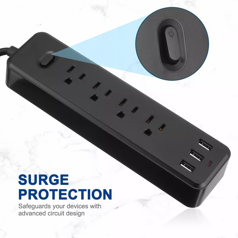 Wall Mountable USB Surge Protector Power Strip 3 USB Ports & 4 Outlet Plugs USA gallery