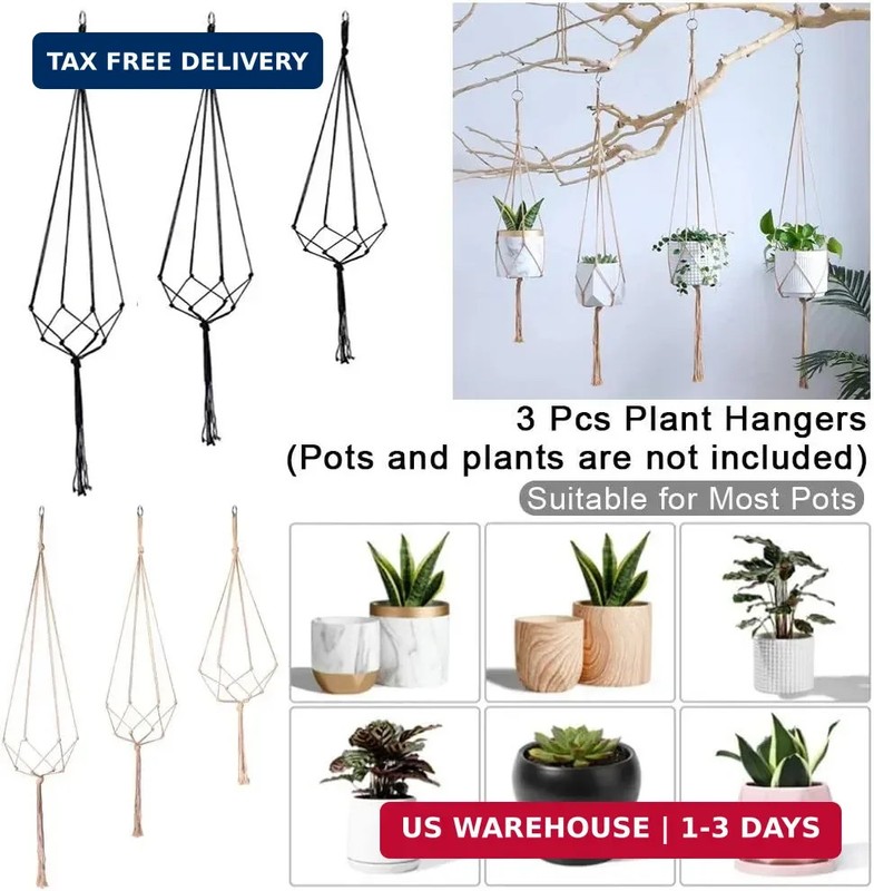3 Pack Macrame Plant Hanger, Handmade Cotton Rope Plant Hangers Set with Tassel gallery