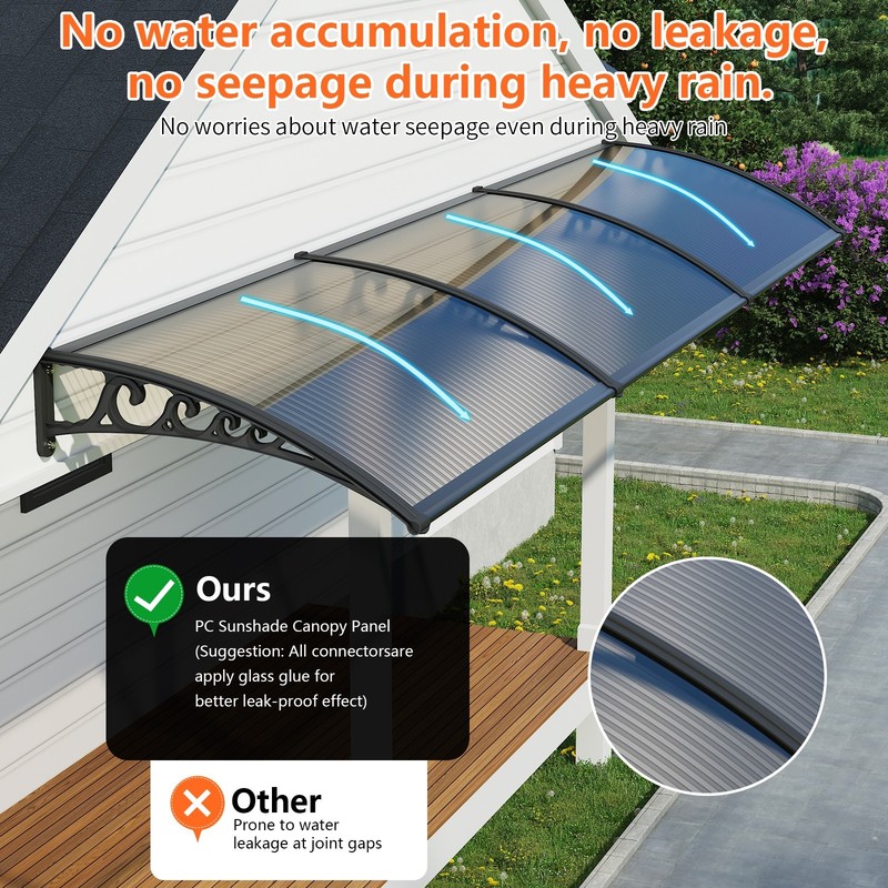 30-160" Window Awning Front Door Eaves Canopy Polycarbonate Roof Sun Shade Cover gallery