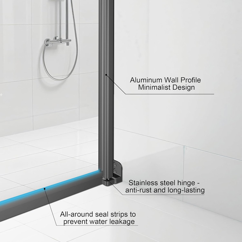 36" Wx72 H Frameless Reversible Pivot Shower Door, 1/4" Clear SGCC Tempered Glas gallery