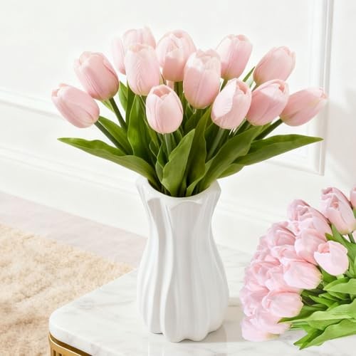 Artificial Tulips 20 Stems () Silk Flowers for Wedding Spring Light Pink gallery