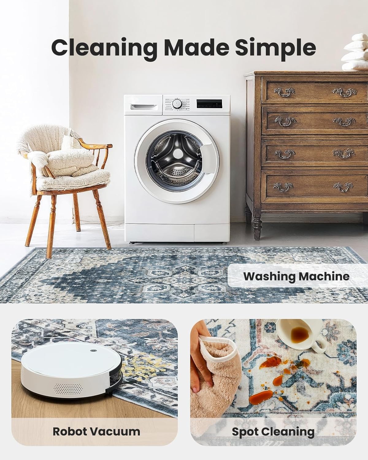 Area Rug 4x6 Washable Low Profile Non Slip Backing Blue AMADA HOMEFURNISHING gallery