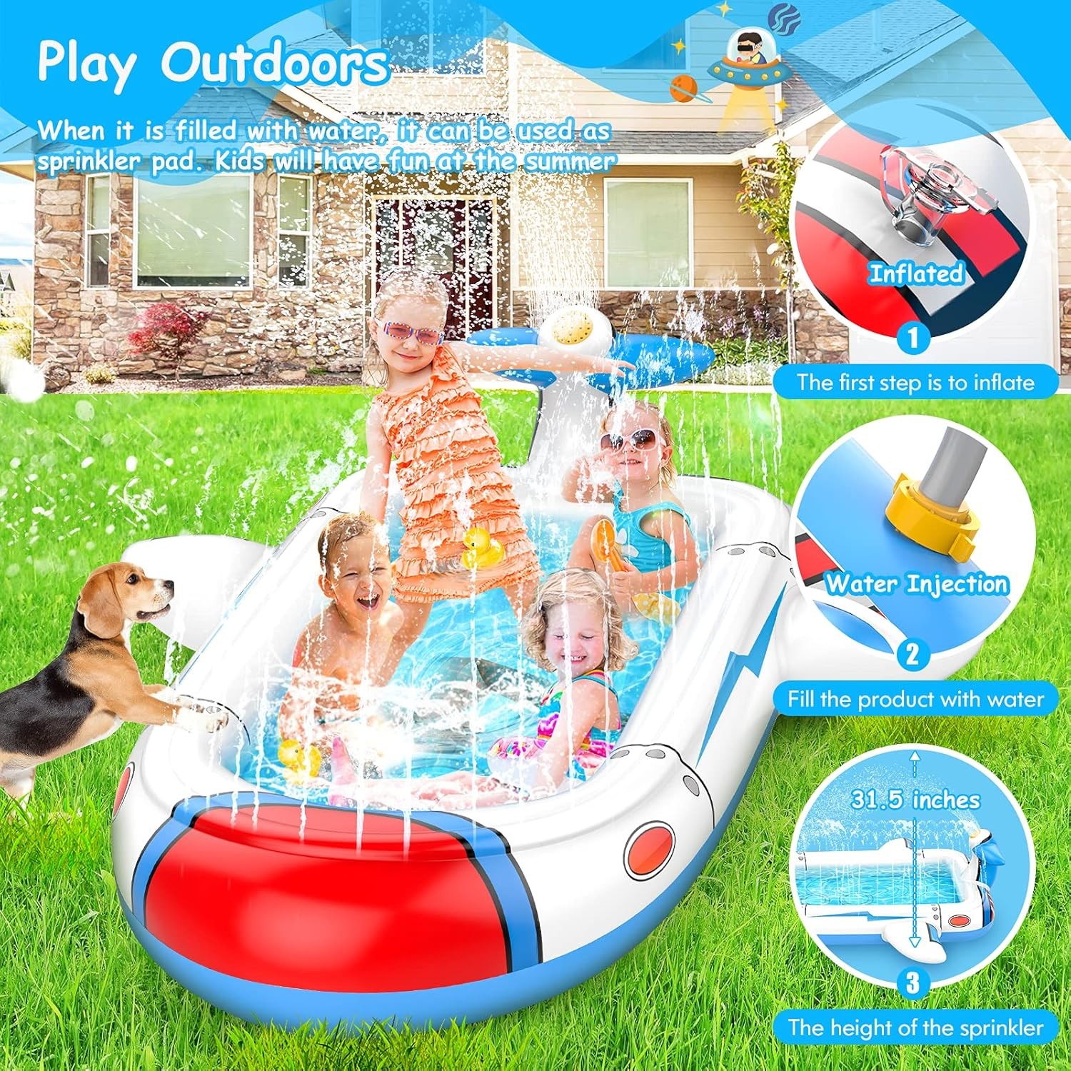 3-in-1 Inflatable Kiddie Pool 68" Splash Pad Sprinkler for Kids gallery