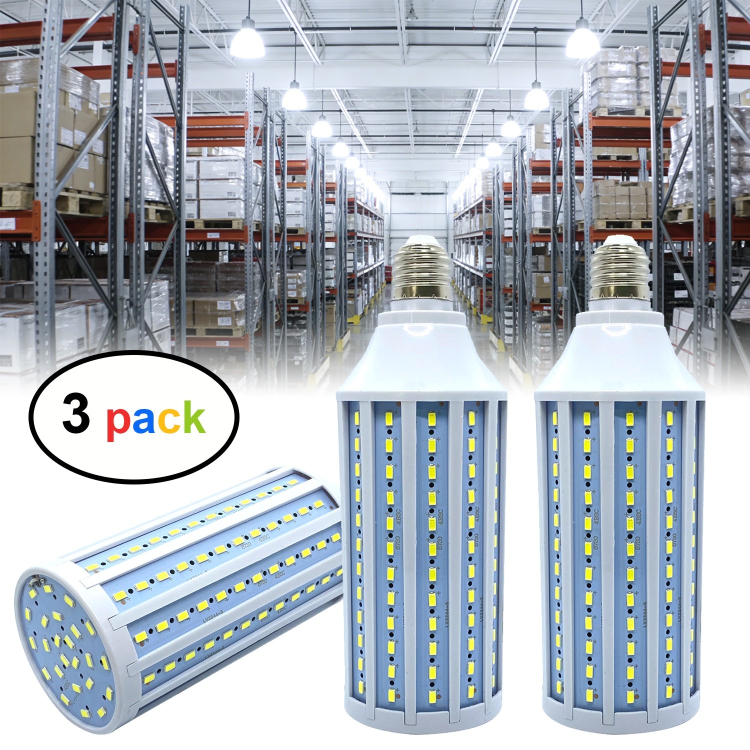 3 Pack E26 LED Corn Light Bulbs 50W 6000K 5000LM for Garage Warehouse Workshop gallery