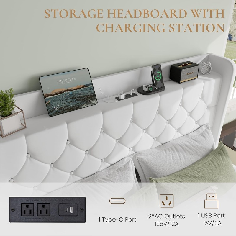 SHA CERLIN Queen Platform Bed Frame Model AK-7606-5 White Velvet gallery