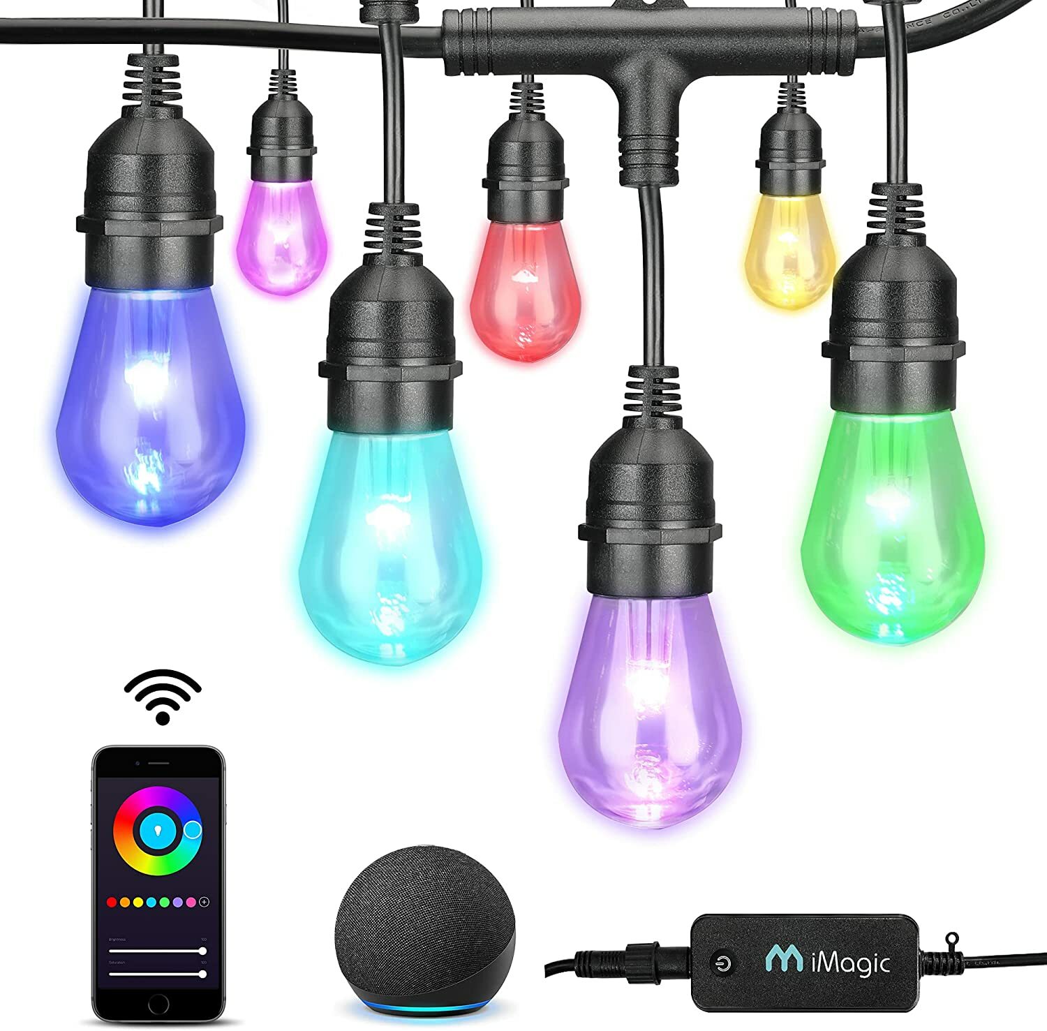 iMagic Outdoor String Lights Multi Color 49 Ft LED Smart RGB Patio Lights Flash gallery