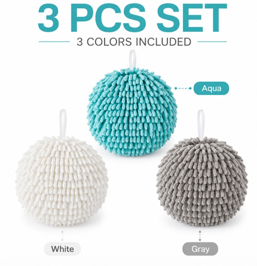 3 Pcs Super Absorbent Hand Towel Ball - Fast Drying, Skin-Friendly Hanging Towel gallery