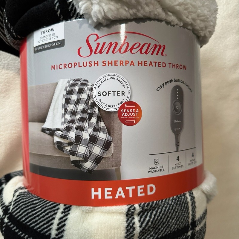 Sunbeam Microplush Sherpa Electric Heated Throw Blanket, Red and Black Plaid gallery