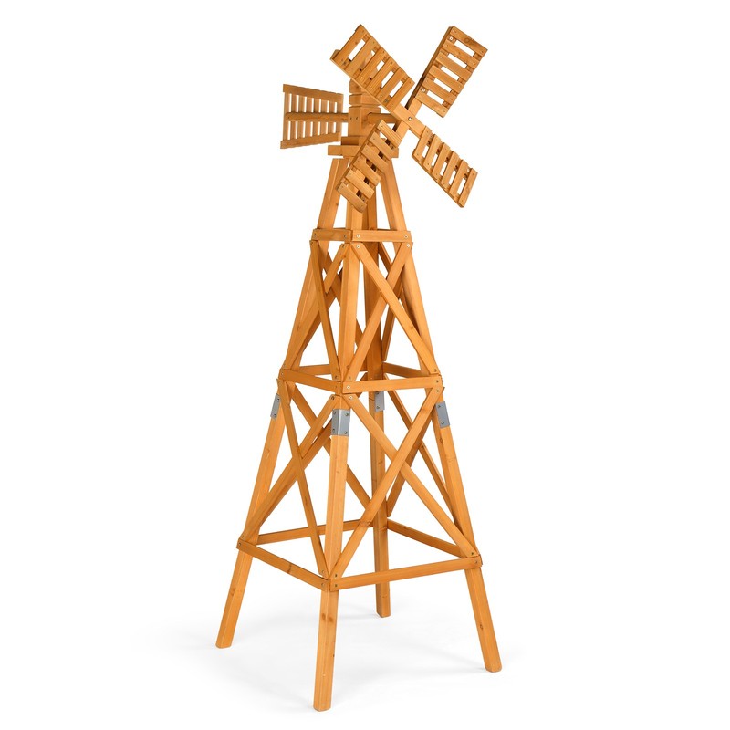 6 FT Wood Windmill Backyard Garden 2-Layer Cross-Jointed Weathervane with Head gallery
