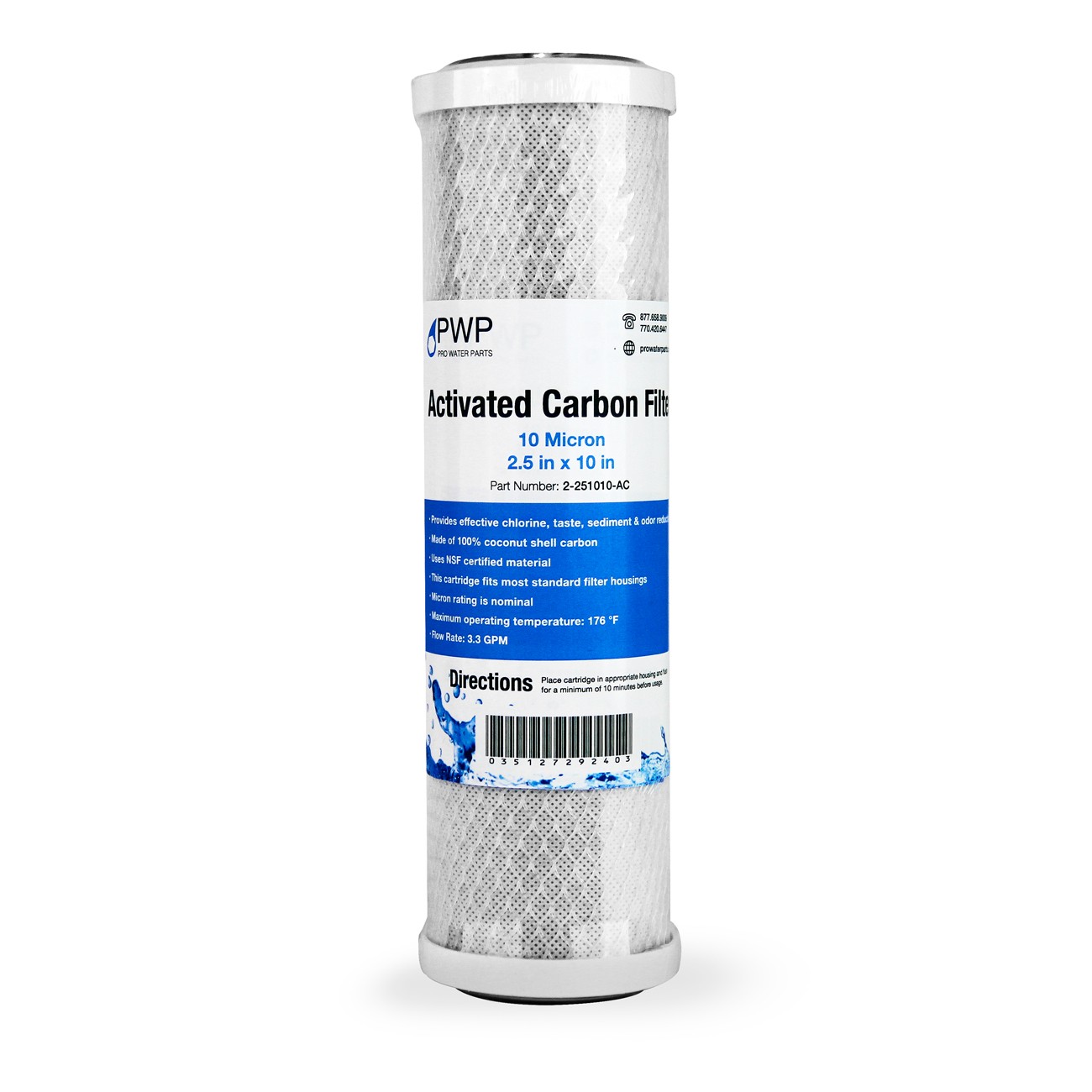 Activated Carbon CTO Water Filter Cartridge Standard 2.5 x10" 10 Micron 5 pack gallery