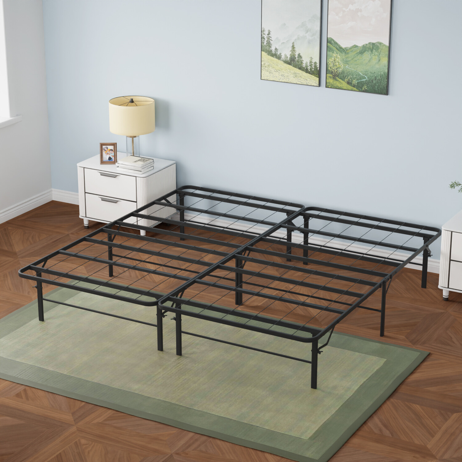 Metal Bed Frame Foldable Metal Platform Mattress Foundation 1000lbs Steel Slat gallery