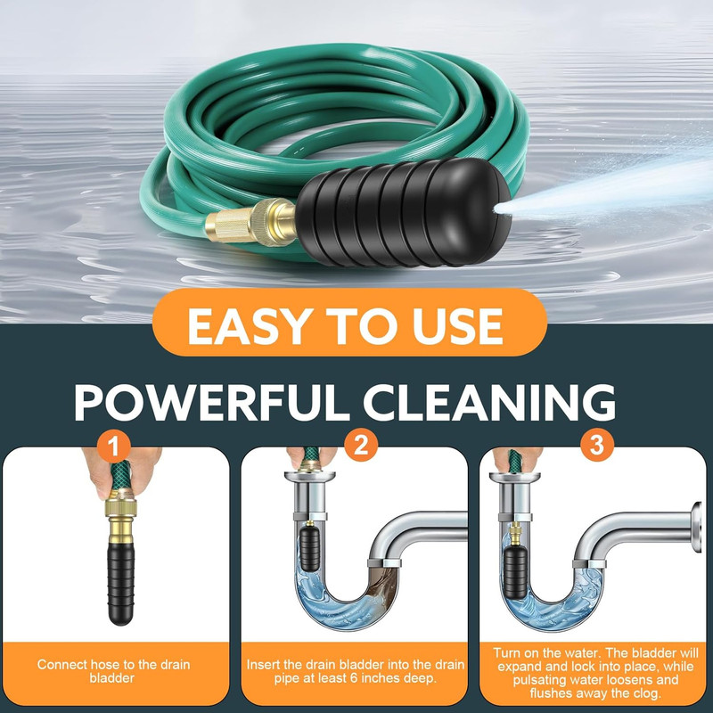 3-Pack Drain Bladder Kit Water-Powered Rubber Cleaning Fits 1 to 6" Pipes Ideal gallery