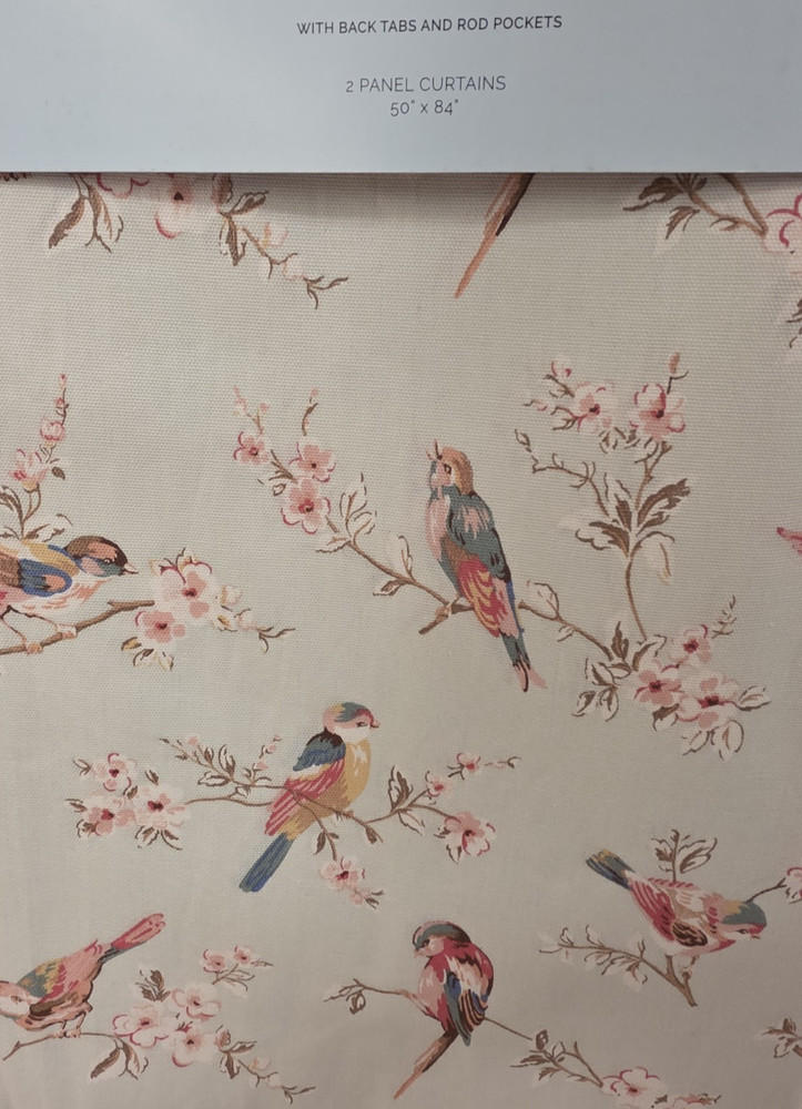 NEW Cath Kidston Window Curtains Pair British Birds Sage Cotton 50" W x 84" L