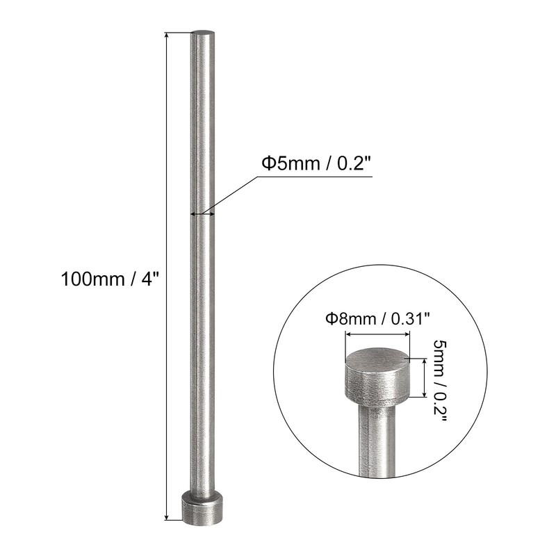 Straight Ejector Pins, 5mm Dia 65Mn Steel Round Tip Punch 100 Long 2Pcs gallery