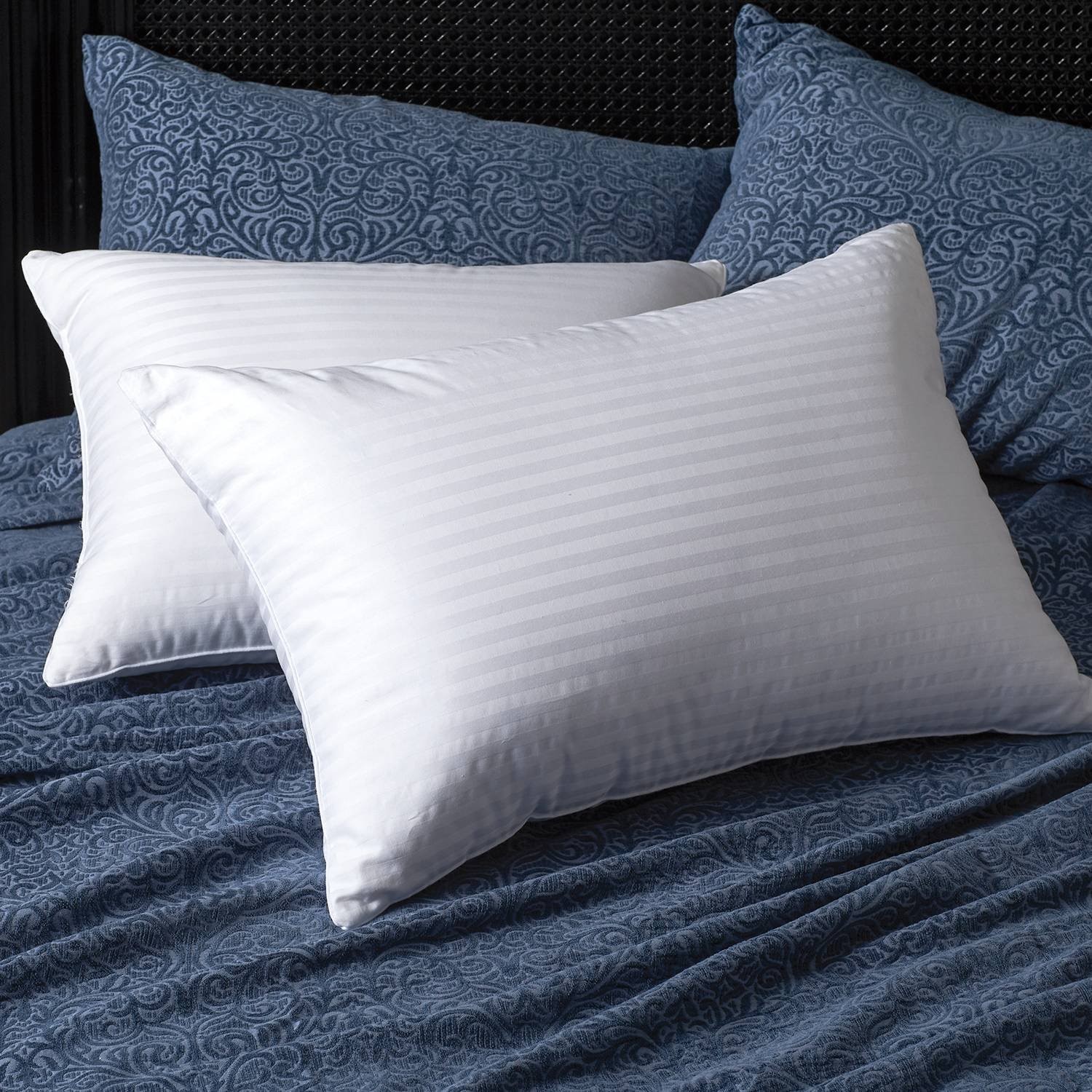 CUDDLEDOWN 700 Fill Power Duck Down Damask Stripe STANDARD Pillow Medium Density gallery