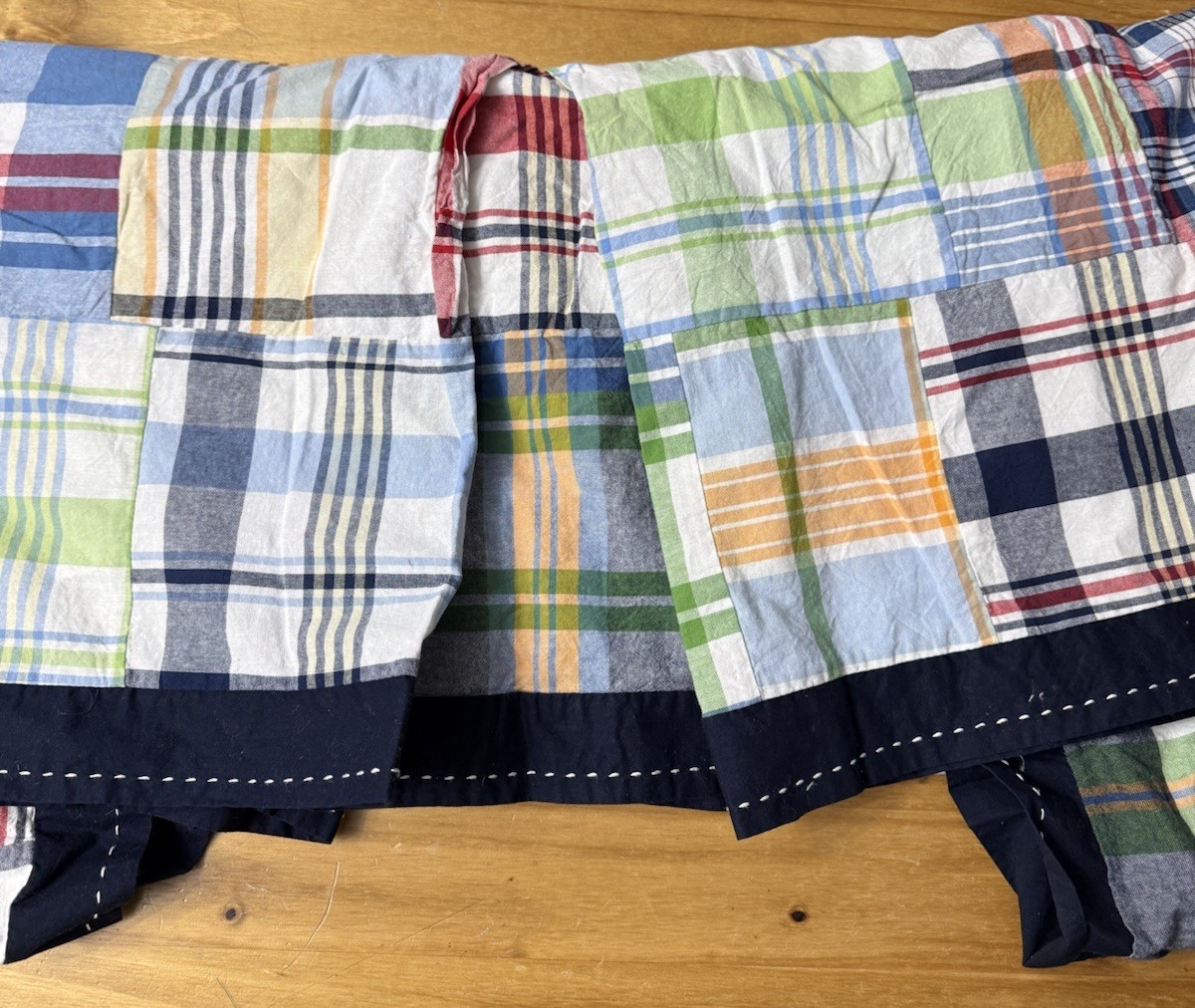 Pottery Barn Baby Kids Madras Patchwork Plaid Crib Skirt gallery