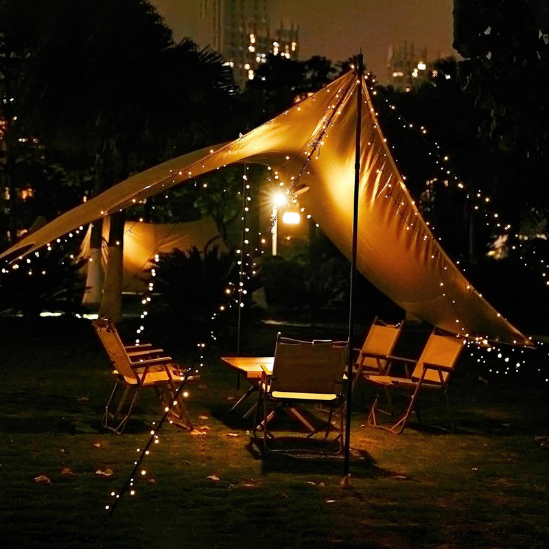 Solar String Lights 72FT 200 LED, 8 Modes, IP65 Waterproof, Warm White, 2 Pack gallery