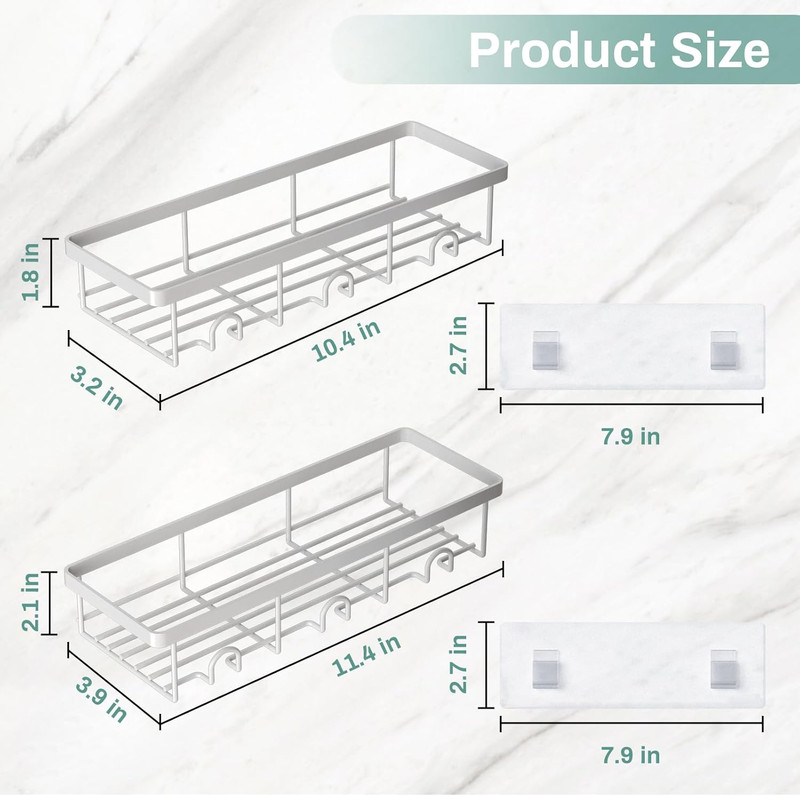 White Shower Caddy Organizer, 2 Pack Adhesive Shampoo Holder Basket Shelves for gallery