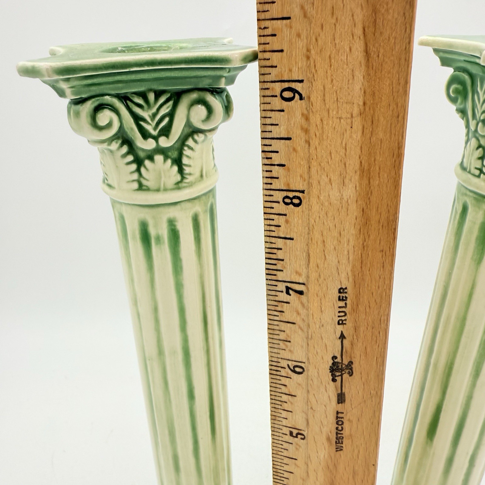 Green Ceramic Candlestick Holders Pair Column Home Decor gallery