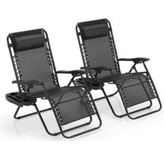 Zero Gravity Lounge Chair 2Pcs Outdoor Patio Recliner With Holder Heavy Duty