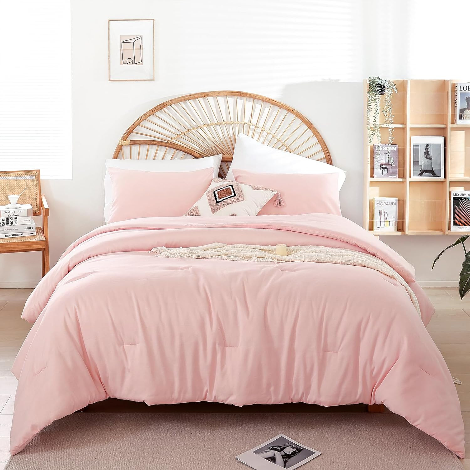 Queen Microfiber Comforter Set Blush Pink All Season Lightweight 3 Piece gallery