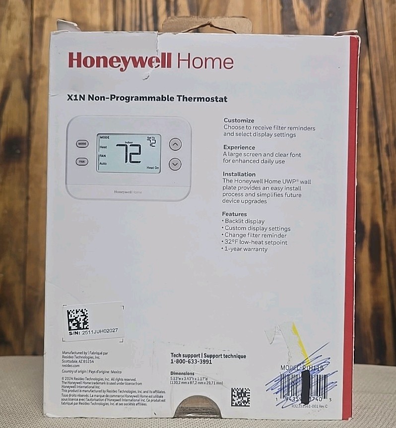Honeywell Home X1N Non- Programmable Thermostat Single Stage RTH11B, Open Box gallery