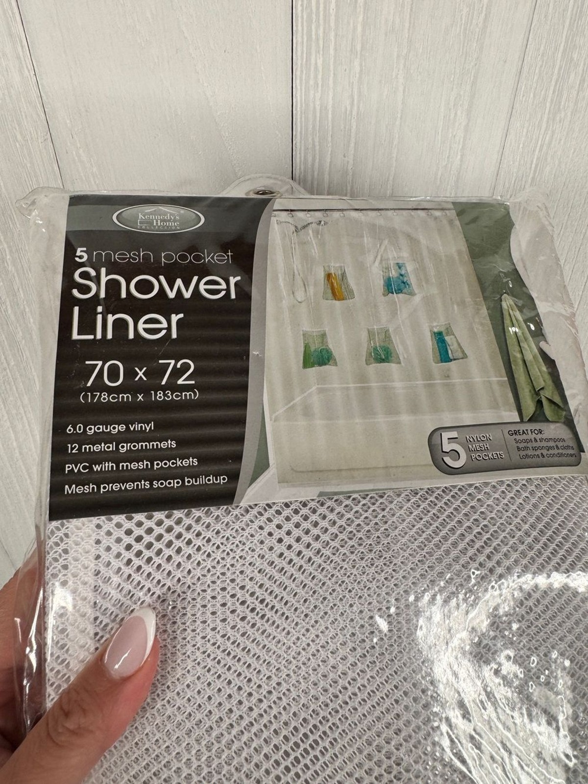 Kennedy 70”x72” PVC Shower Liner with 5 Mesh Built-In Pockets OPEN gallery