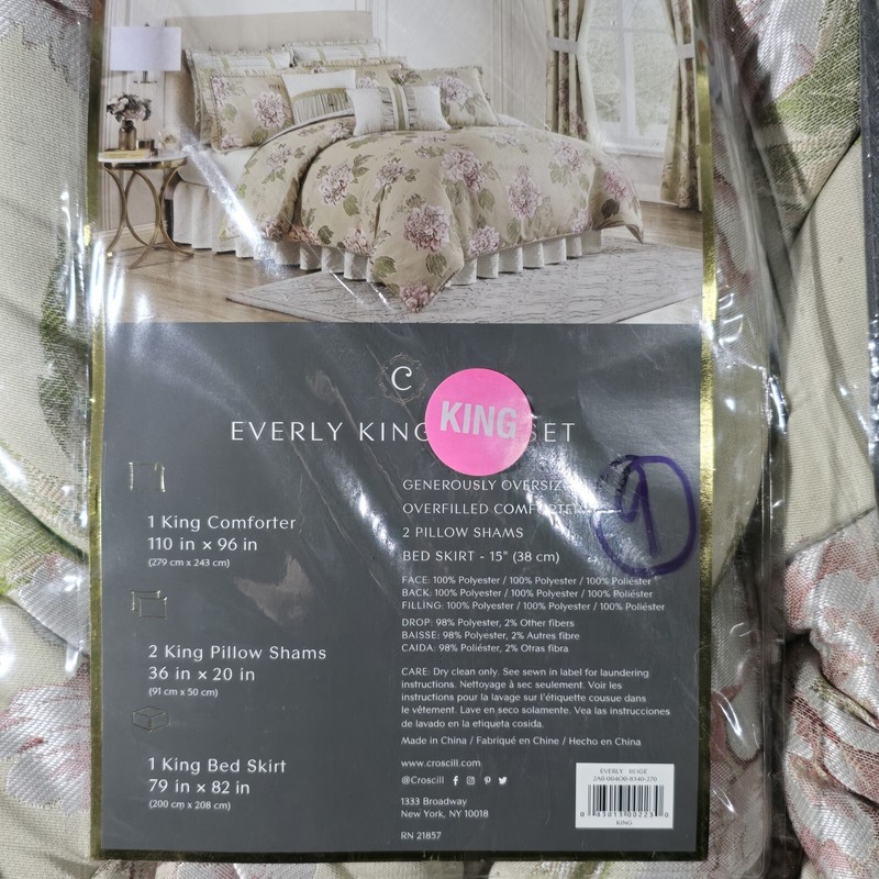 Croscill Everly King Bed Set Comforter 2 Shams & Bedskirt Beige Pink Flower gallery