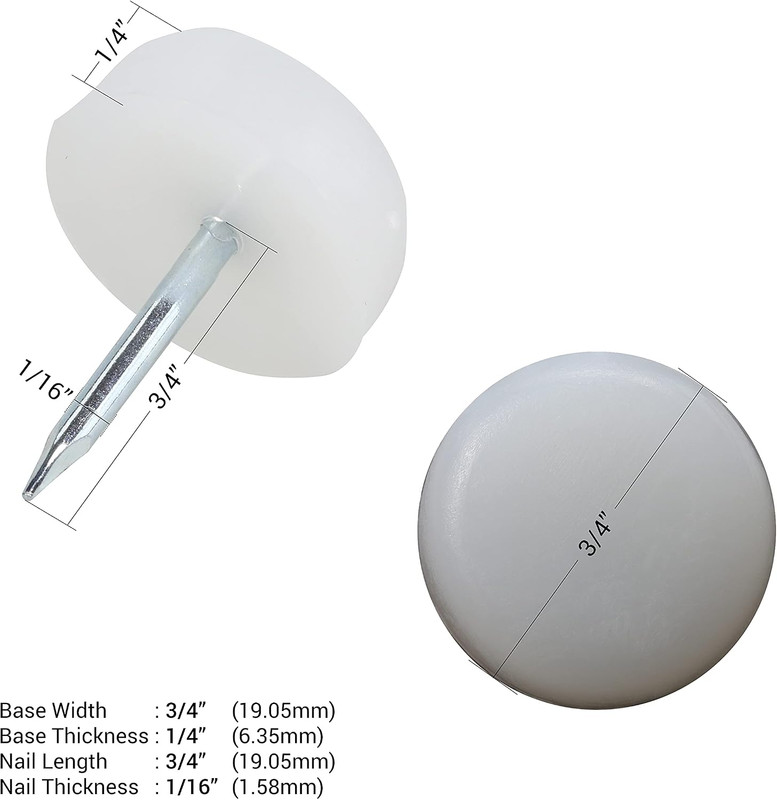 25 Pack Hardware 3/4″ (19Mm) Standard Nail on Furniture Glides in White Color, gallery