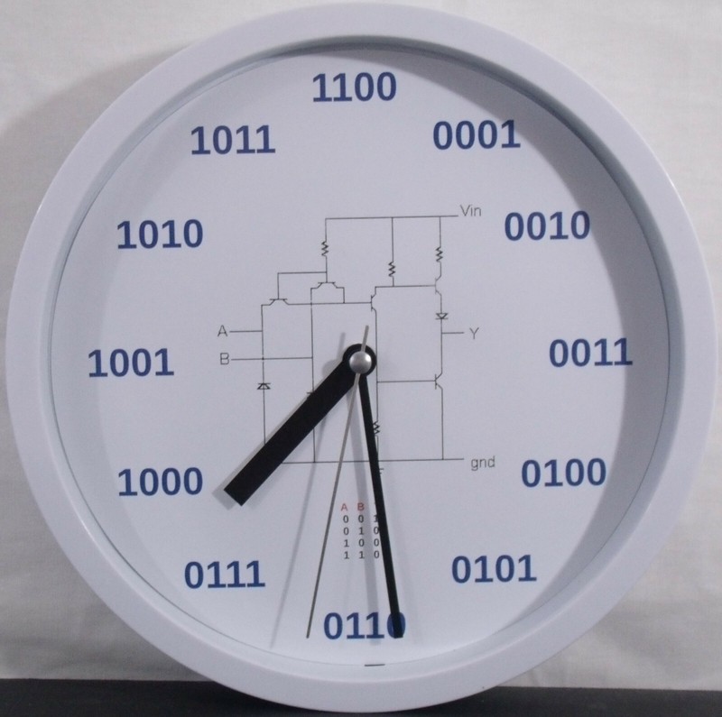 Geek Clock Analog Clock with binary numbers, NAND circuit, truth table gallery