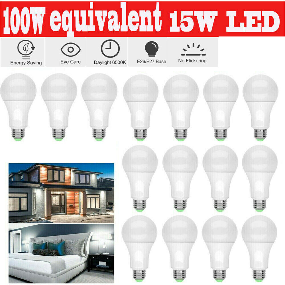 16PCS LED Light Bulbs 15W/100W Daylight A19 6000K Dimmable E26 Replacement Lamp gallery