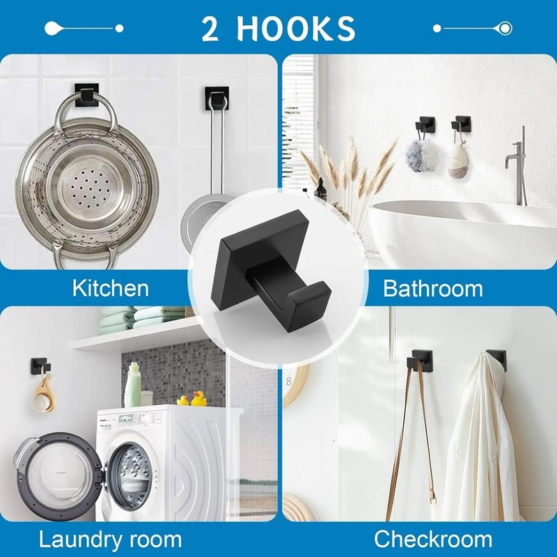 5Pcs Matte Black Bathroom Hardware Set Stainless Steel Towel Bar Racks Hooks gallery