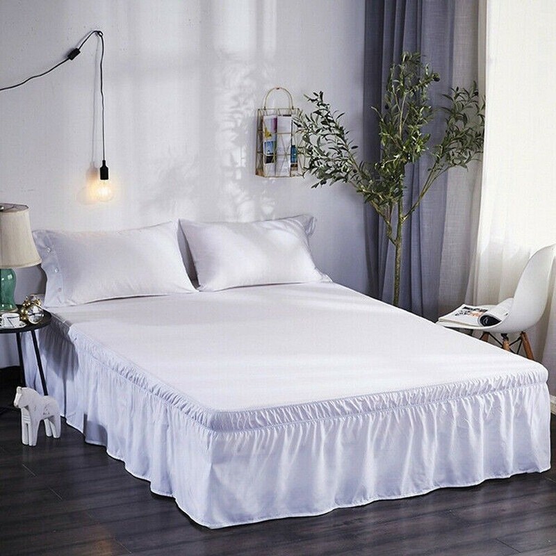 16'' Solid Elastic Bed Skirt Dust Ruffle Pleat Wrap Around Bedding Spread Cover gallery