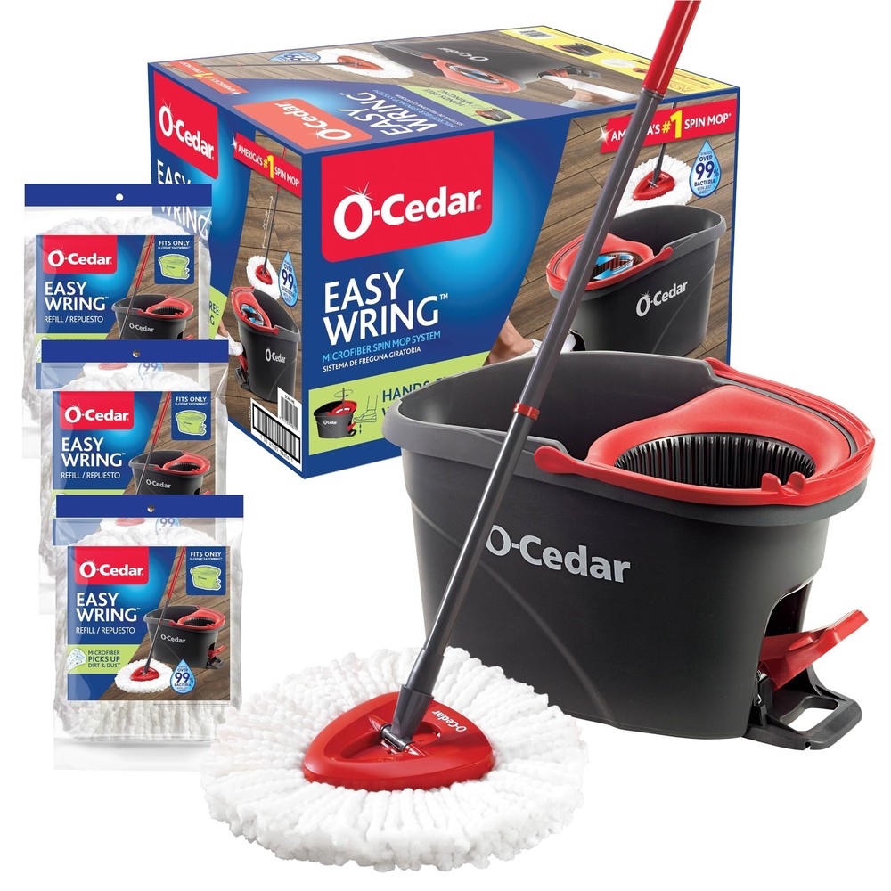 O-Cedar Easywring Microfiber Spin Mop & Bucket Floor Cleaning System + 3 Extr...
