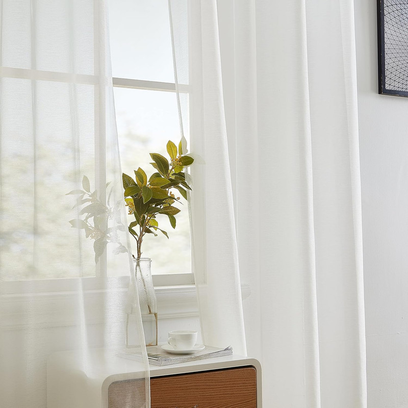 2 Panel Semi Sheer Voile Window Curtains Ivory 54x84 Grommet Top gallery
