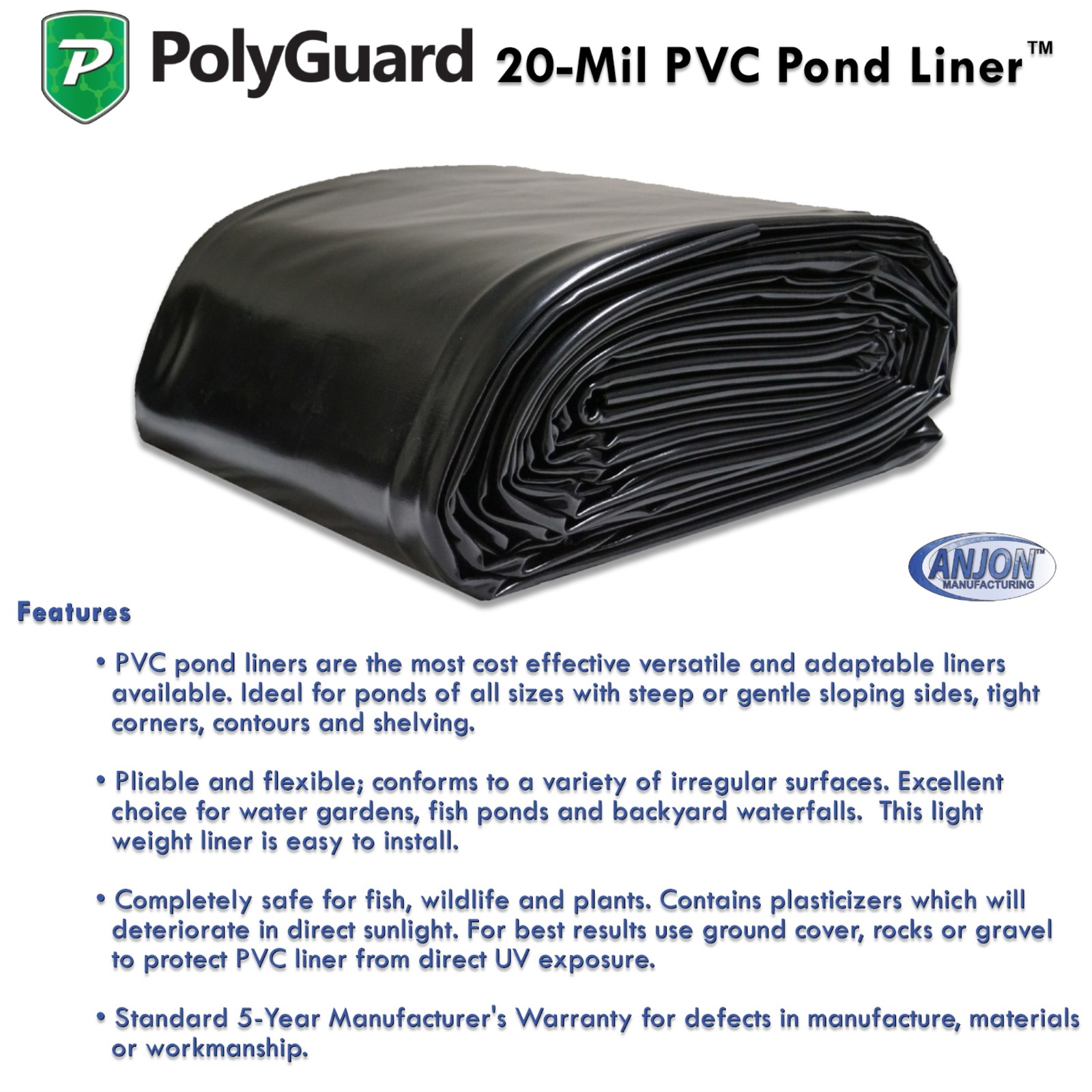 PolyGuard Liners PVC - 15 ft. x 45 ft. 20-Mil Pond Liner gallery