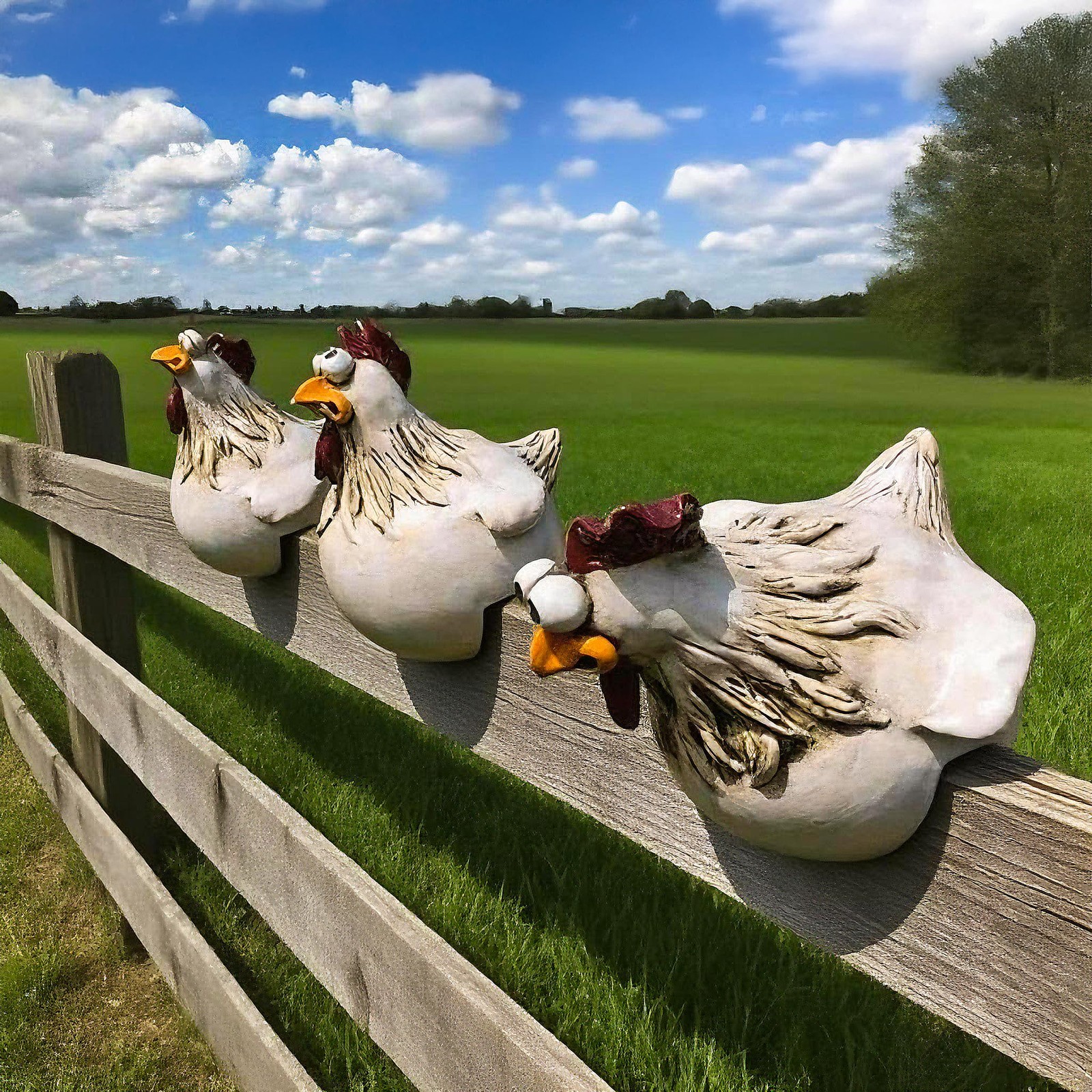 Charming Chicken Sculpture Set for Garden, Patio, and Outdoor Decor 3 Pieces gallery