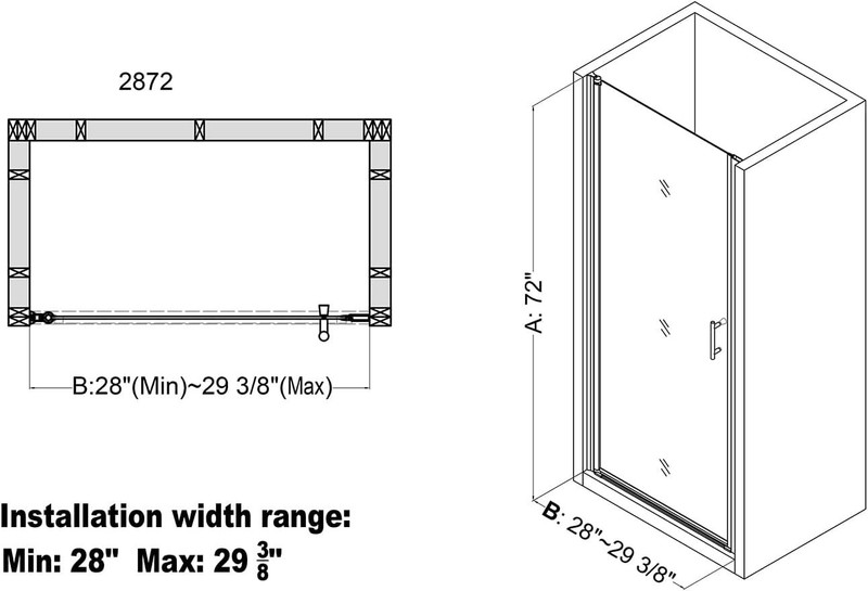 28–29.4" x 72" Frameless Pivot Shower Door Clear 1/4" Tempered Glass Chrome gallery