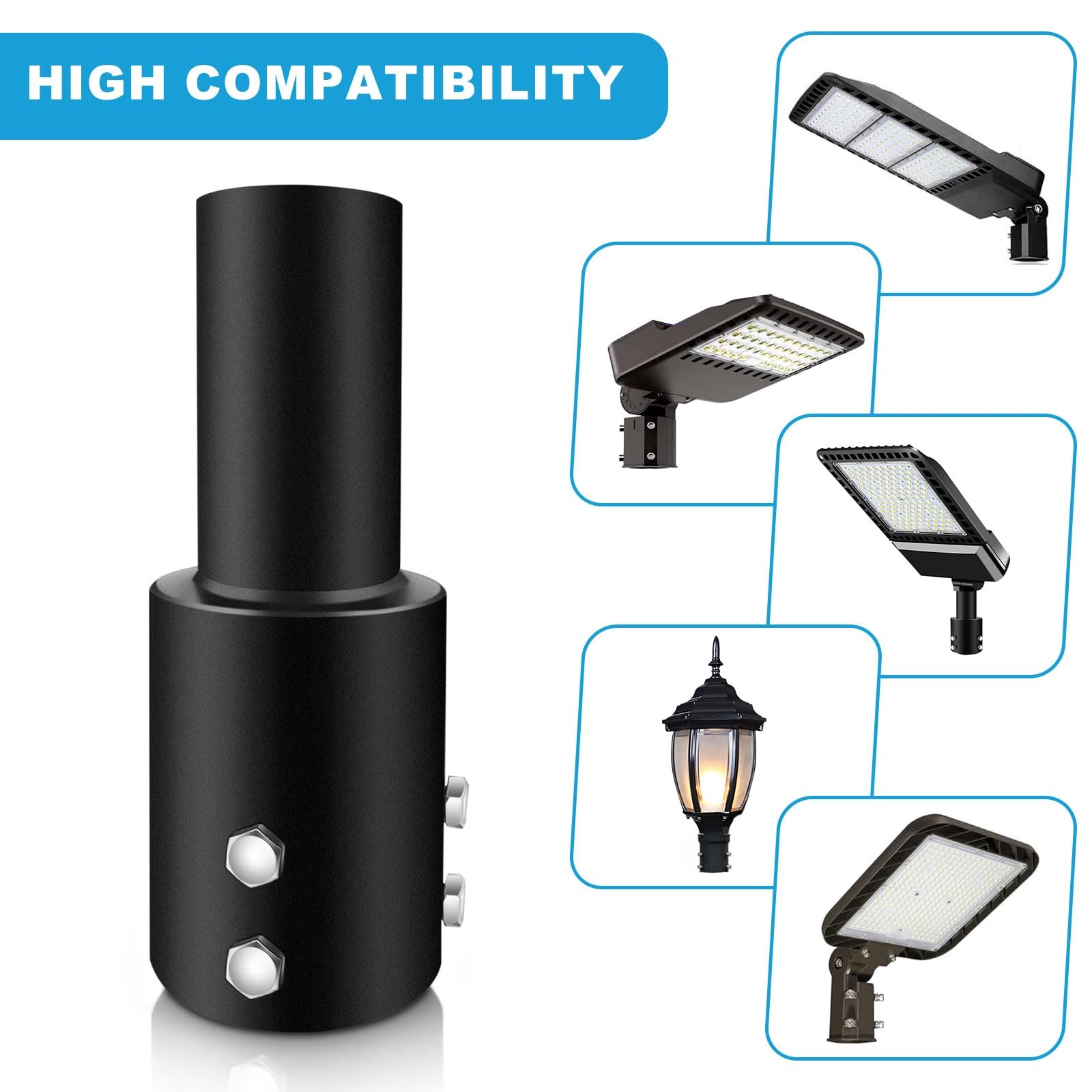 Koiyingnote 3 Inch Round Pole Tenon Adapter for Light Pole, 2 3/6 in Round Te... gallery