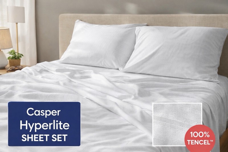 Casper Hyperlite Cooling Grid Weave 100% Lyocell WHITE 4pc QUEEN Sheet Set NWT! gallery