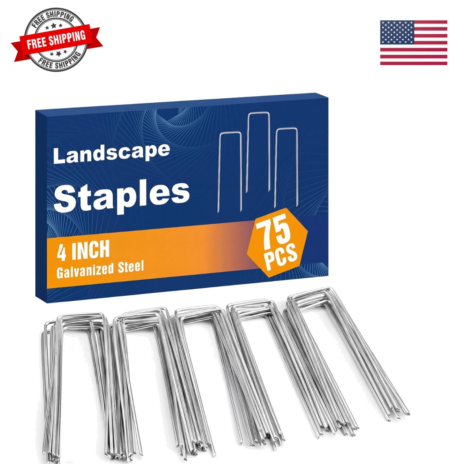 75 Pack Landscape Staples 4 Inch, Galvanized Garden Stakes U-Shaped SOD Lands... gallery