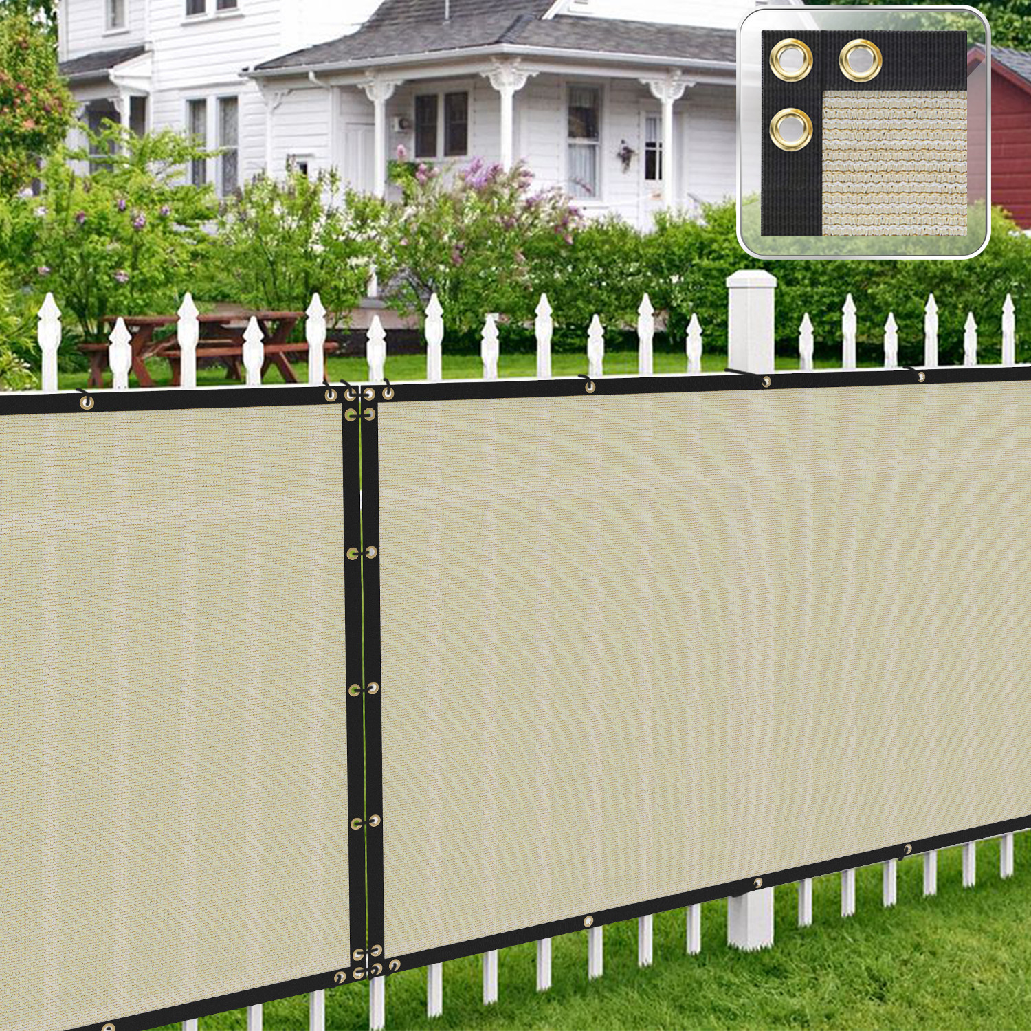 6ft Privacy Fence Screen Windscreen UV Blockage Mesh Outdoor Shade Cover Beige gallery