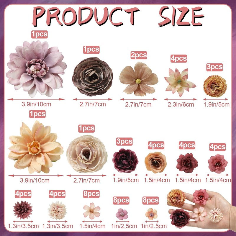 Artificial Flower Heads Combo - Fall Silk Dahlia & Roses Fake Flowers for Wed... gallery